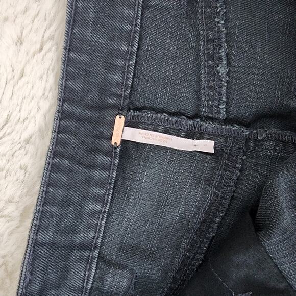 Free People Two-Tone Patchwork Distressed Denim Frayed Hem Fringe Skirt Small S - Picture 8 of 9